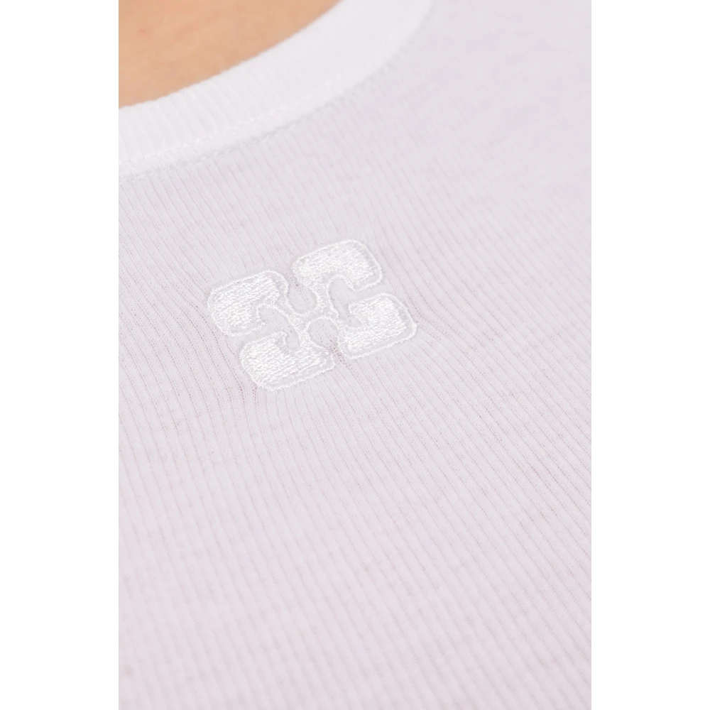 Ganni Logo-geborduurd top White Dames