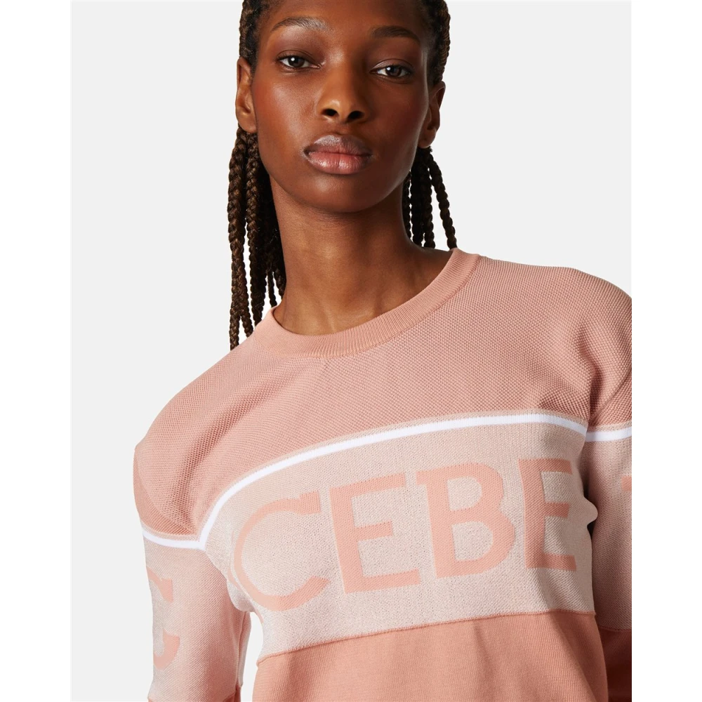 Iceberg Jacquard Logo Crewneck Sweater Pink Dames