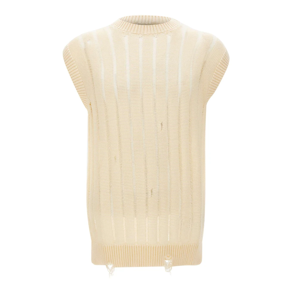 Laneus Men's White Sleeveless Jumpers, M, Knit Vest