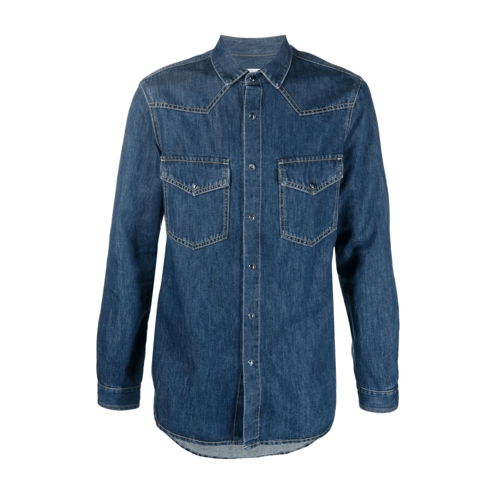 Valentino Men's Blue Denim Shirt With Contrast Stitching