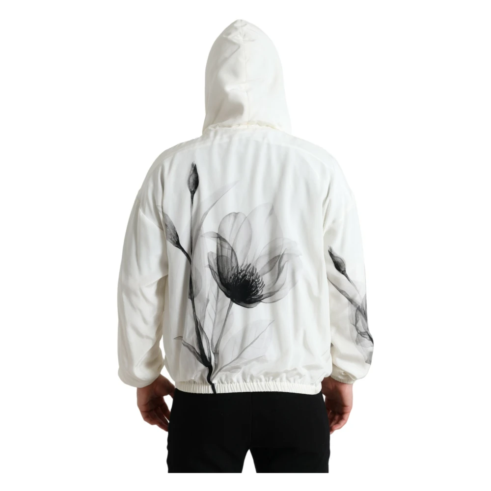 Dolce & Gabbana Wit Bloemenprint Zijden Hoodie Trui White Heren