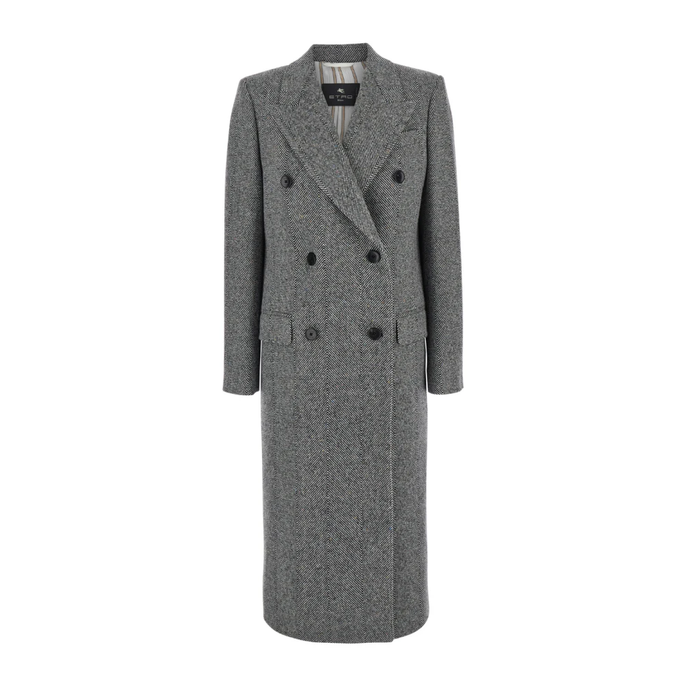 ETRO Dubbel Breasted Grijze Jas Gray Dames
