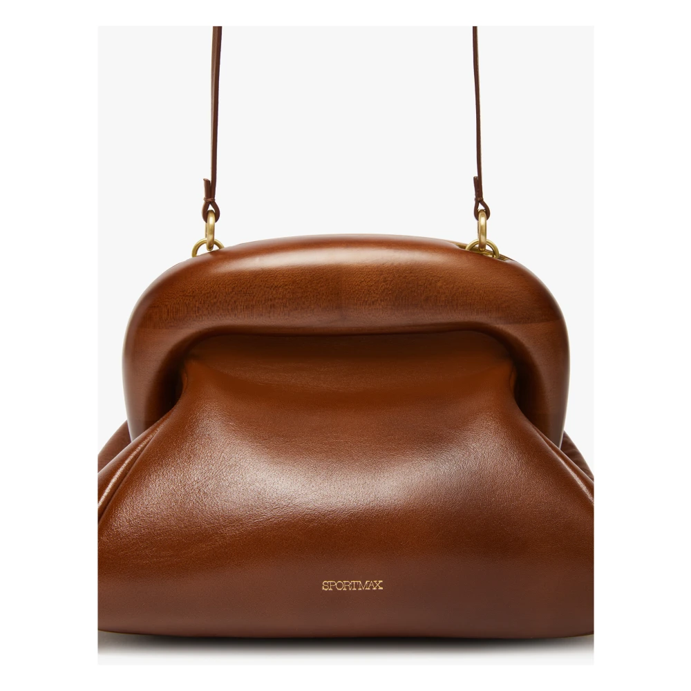 SPORTMAX Witte leren schoudertas met houten frame Brown Dames