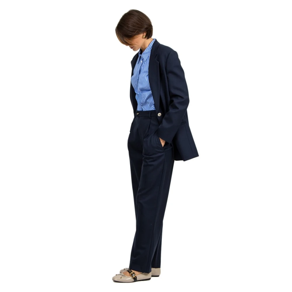 Tela Blauwe Wol Single-Breasted Jas Blue Dames