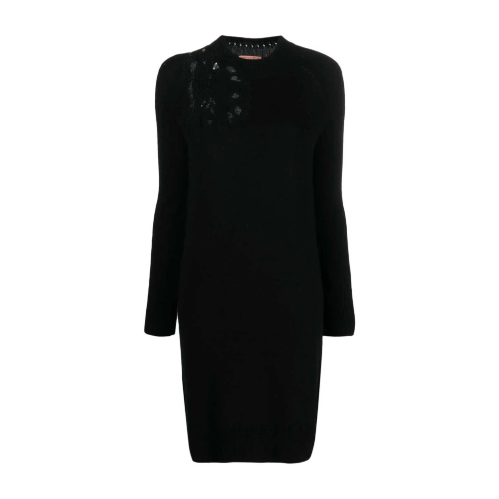 Ermanno Scervino Gebreide jurk met kanten detail Black Dames