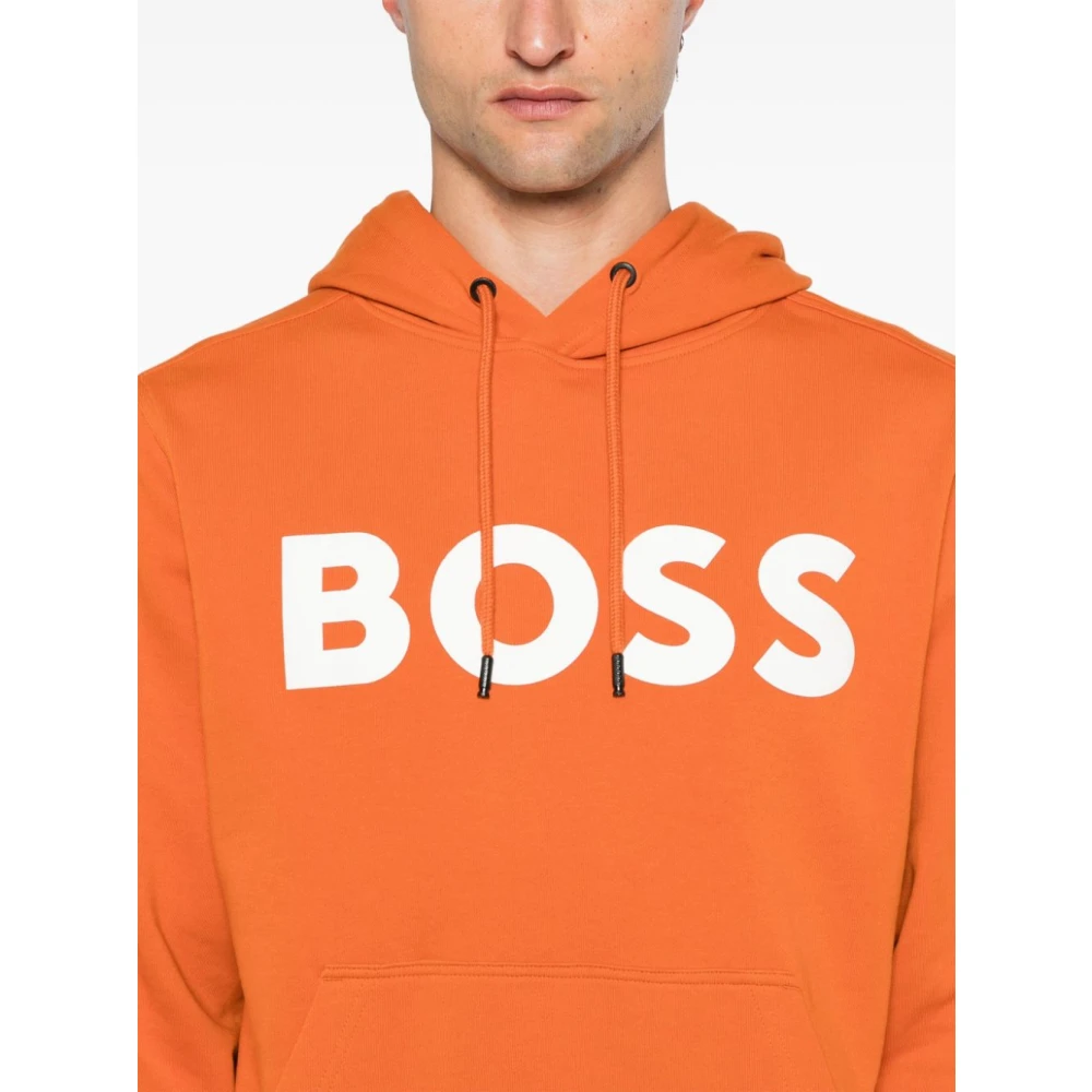 Boss Orange Logo Print Hoodie van Katoen Orange Heren