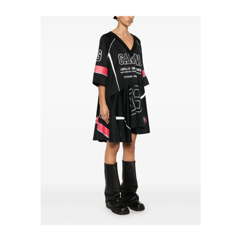 Ganni Zwarte Flared Future Korte Jurk Black Dames