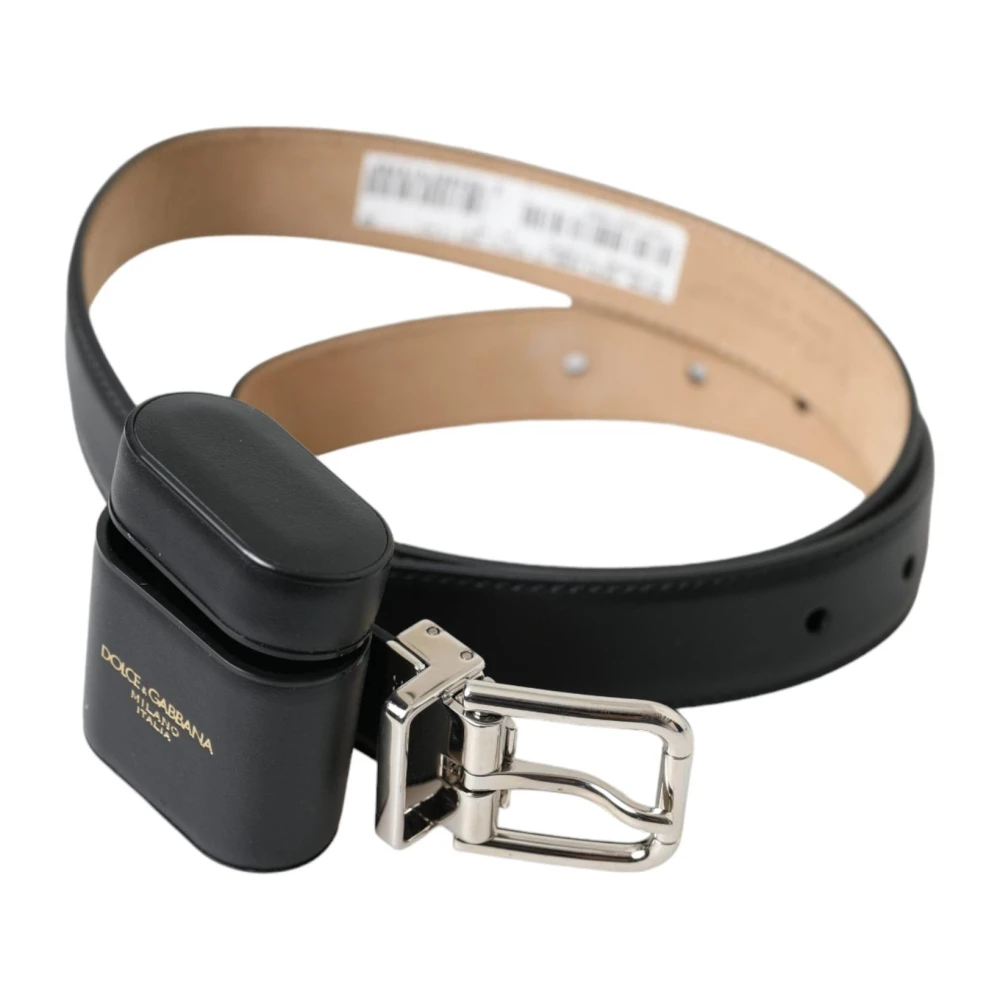 Dolce & Gabbana Zwarte leren Airpods-hoes met zilveren gesp Black Dames