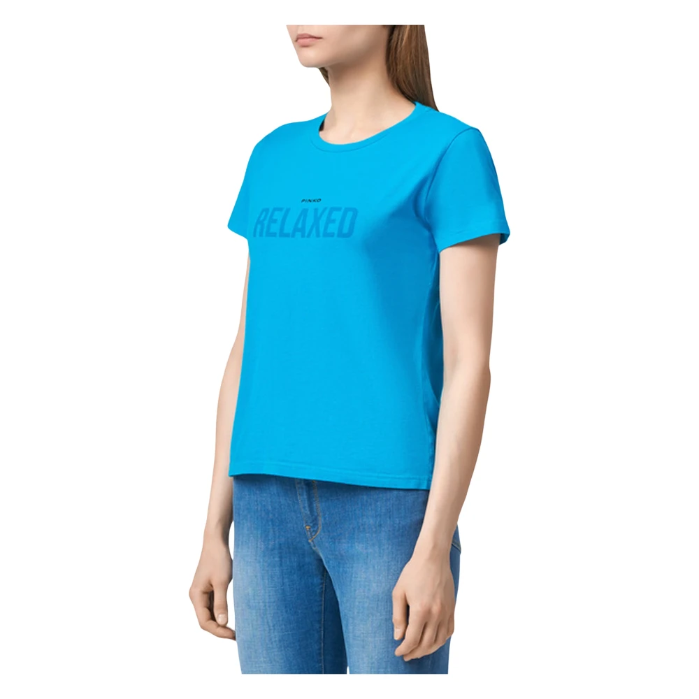 Pinko Katoenen Jersey T-shirt met Voorkant Print Blue Dames