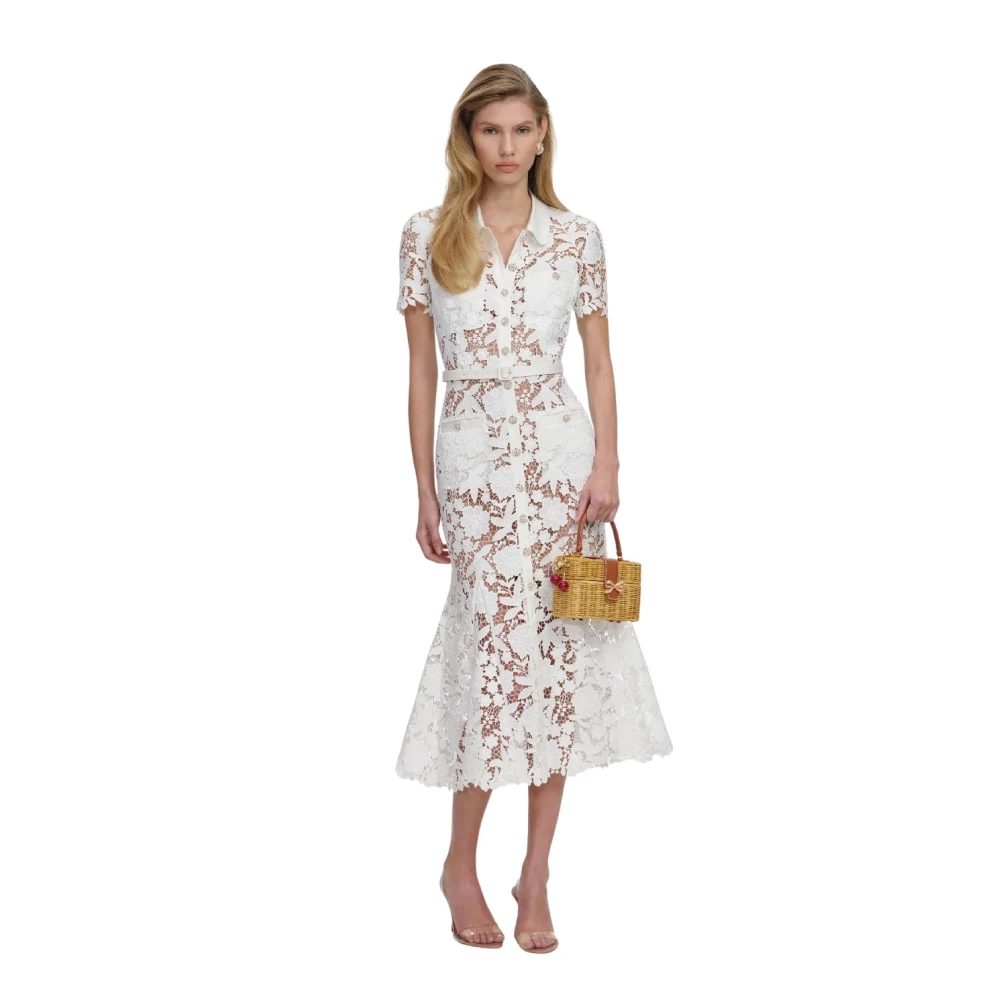 Self Portrait Women's White Lace Midi Dress With Collar - Shirt Dresses - M - Dresses