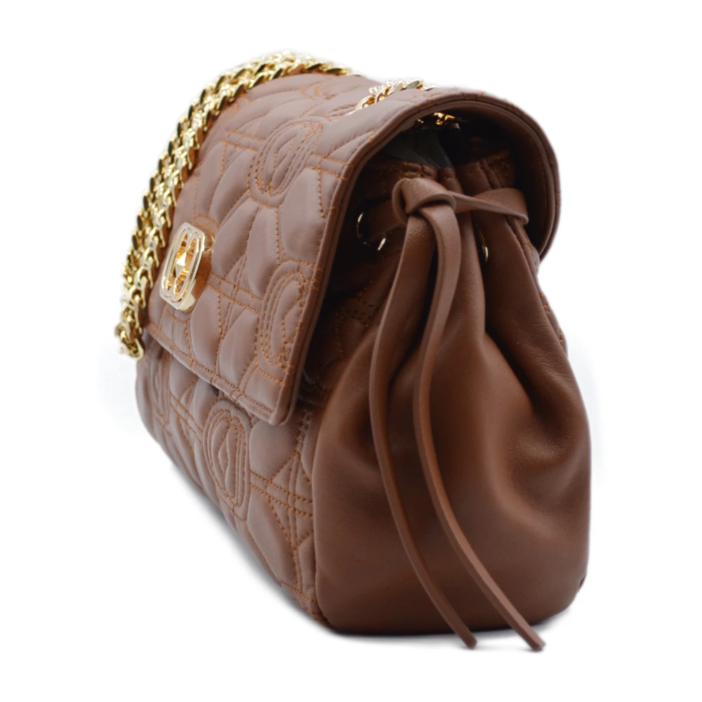 La Carrie Leren schoudertas met borduurwerk Brown Dames