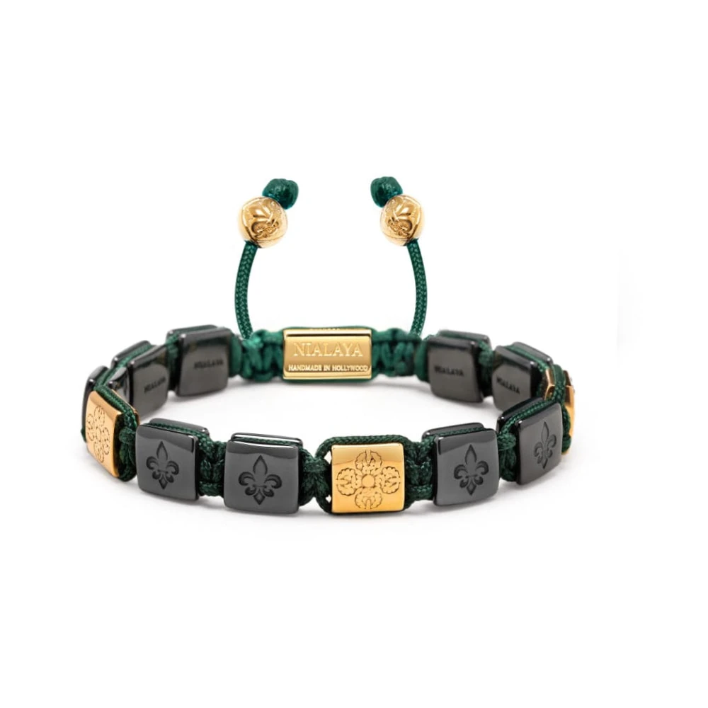 Nialaya Men's Yellow Bracelets, 2XL, Ceramic Flatbead Bracelet In Green And Gold