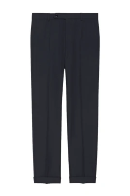 Navy Wool Twill Straight-Leg Trousers