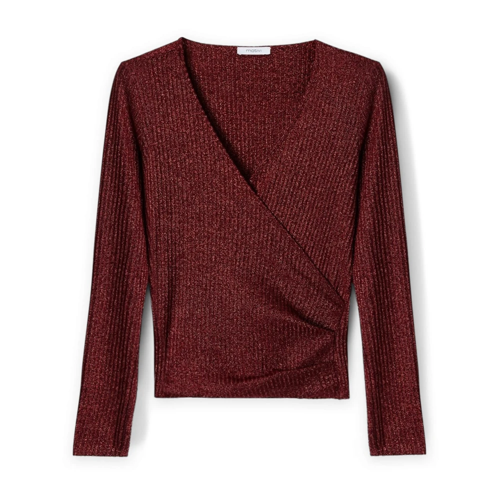 Motivi Geribbelde Crossover Pullover van Lurex Red Dames