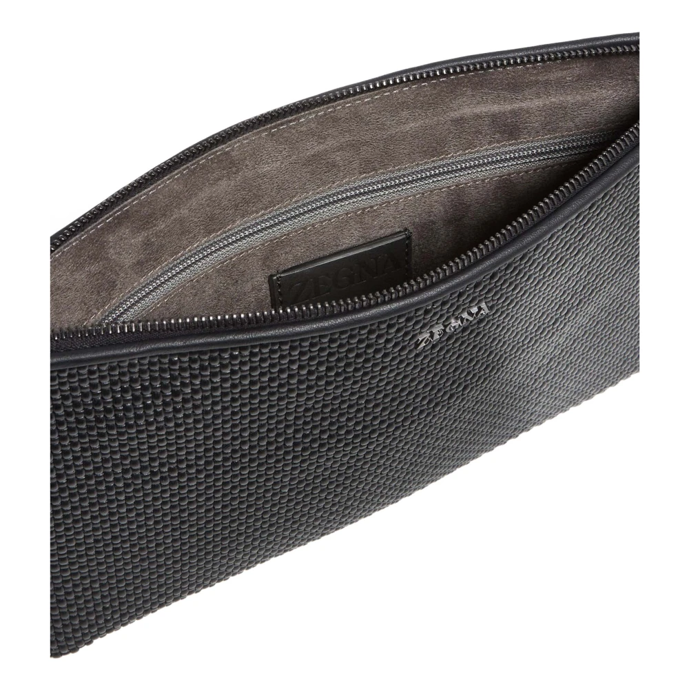 Ermenegildo Zegna Zwarte geweven leren clutch tas Black Unisex