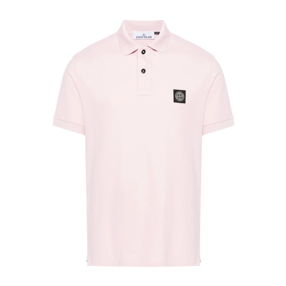 Stone Island Logo Patch Polo Shirt Pink Heren