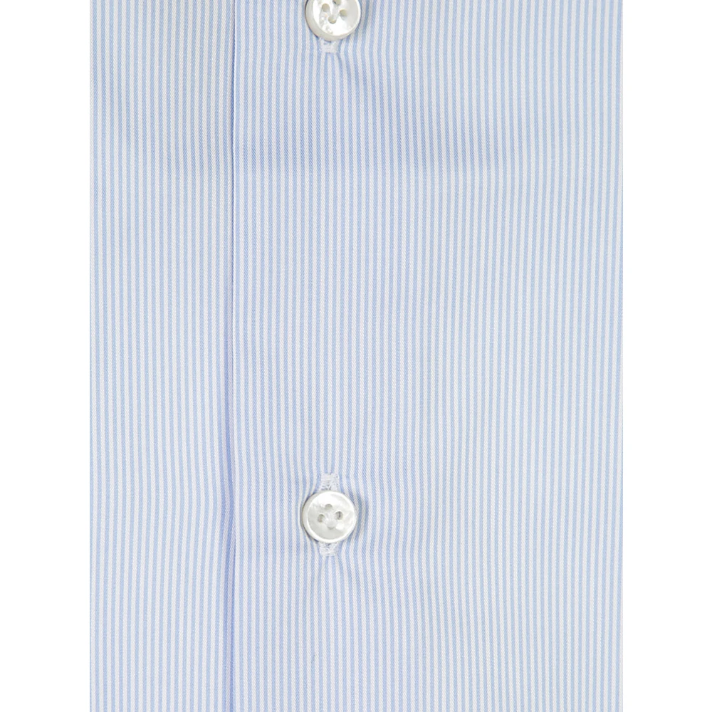 Barba Heldere Blauwe Katoenen Overhemd Lange Mouw Blue Heren
