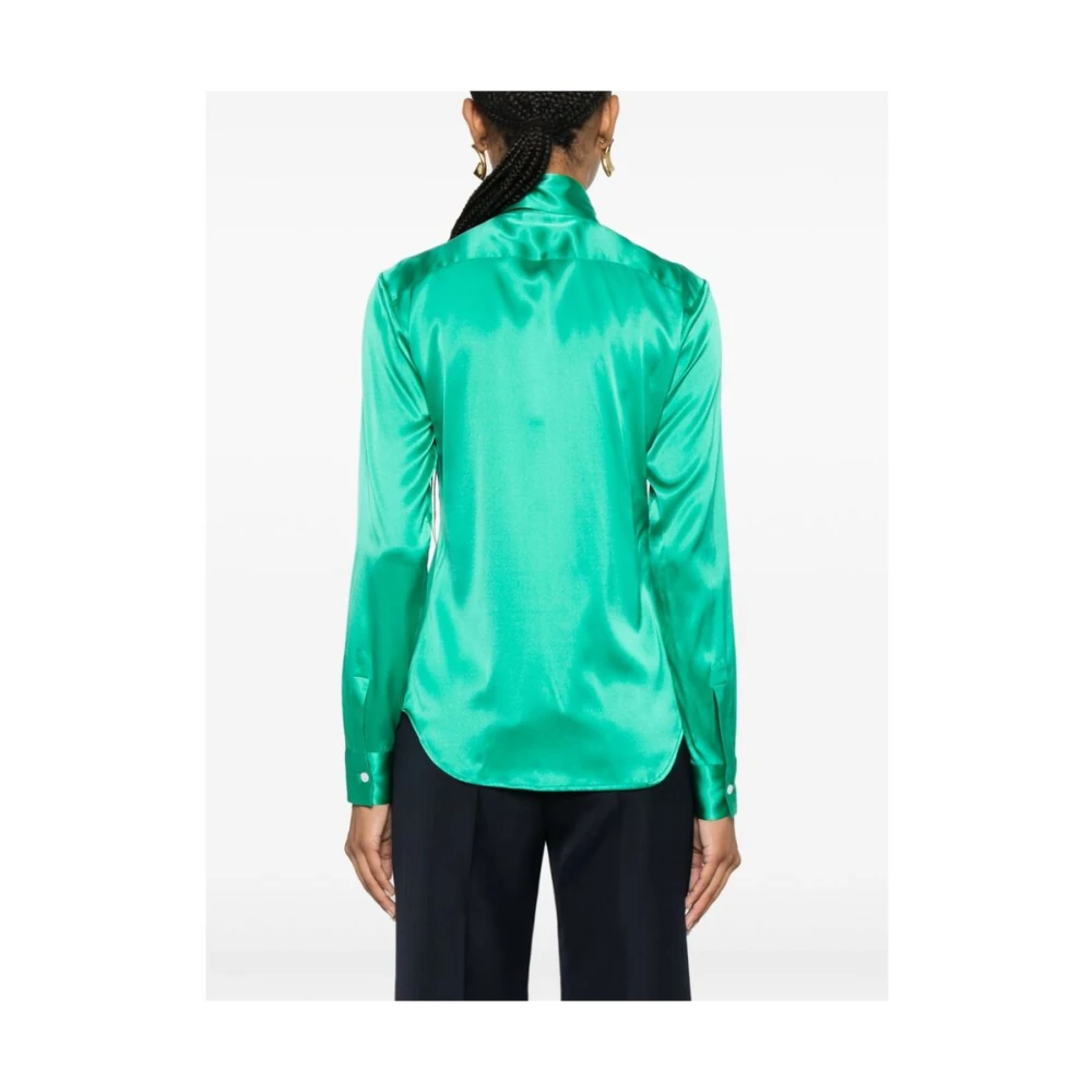 Mazzarelli Groene Zijde Blend Satijnen Overhemd Green Dames
