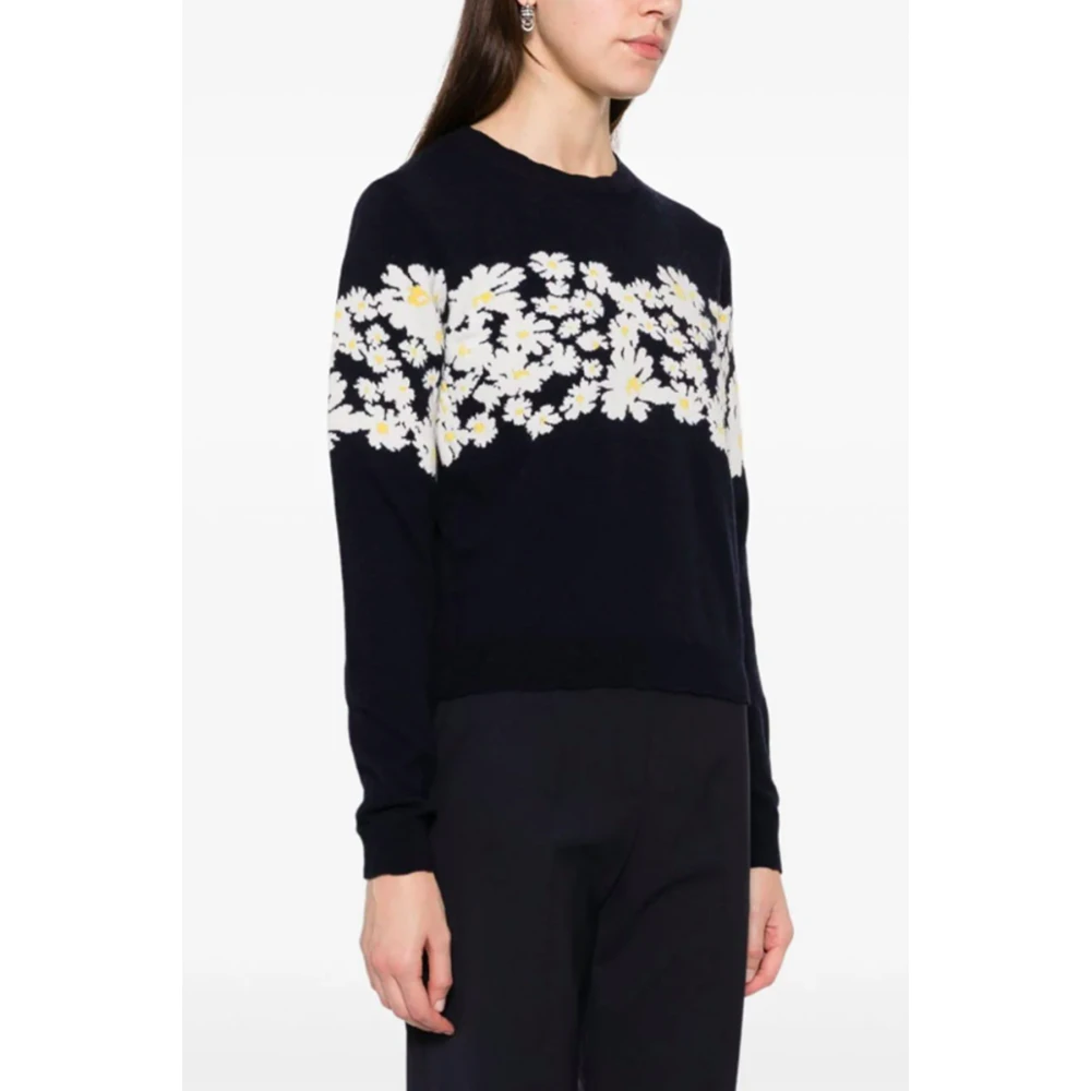 Msgm Navy Blauw Bloemen Gebreide Trui Blue Dames