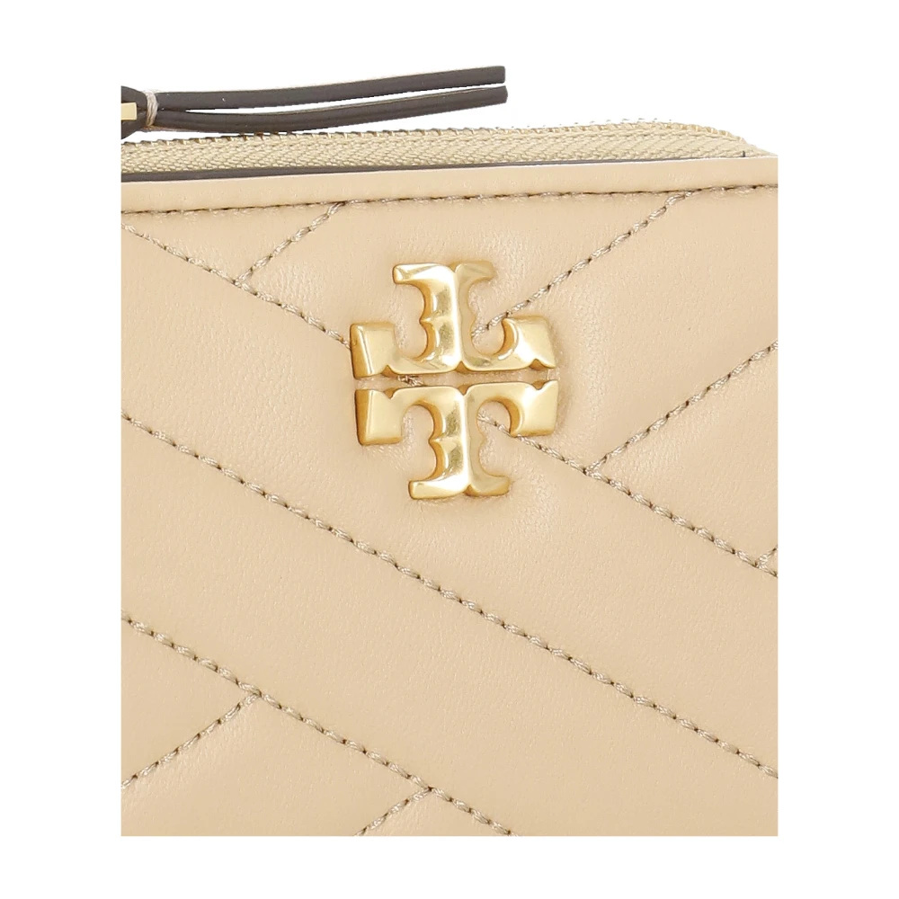 TORY BURCH Gewatteerde Leren Portemonnee met Metalen Logo Beige Dames