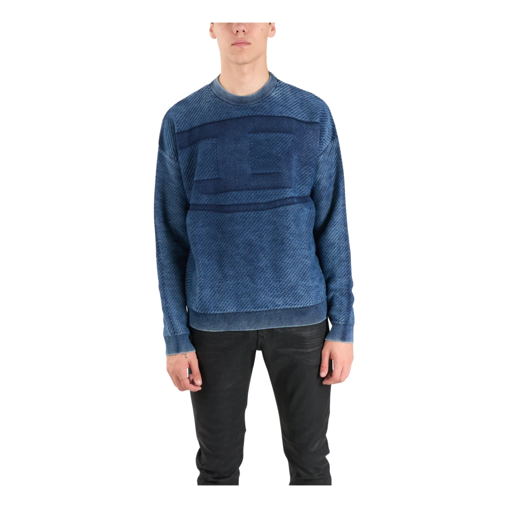 Diesel Organisch Katoen Crewneck Logo T-shirt Blue Heren