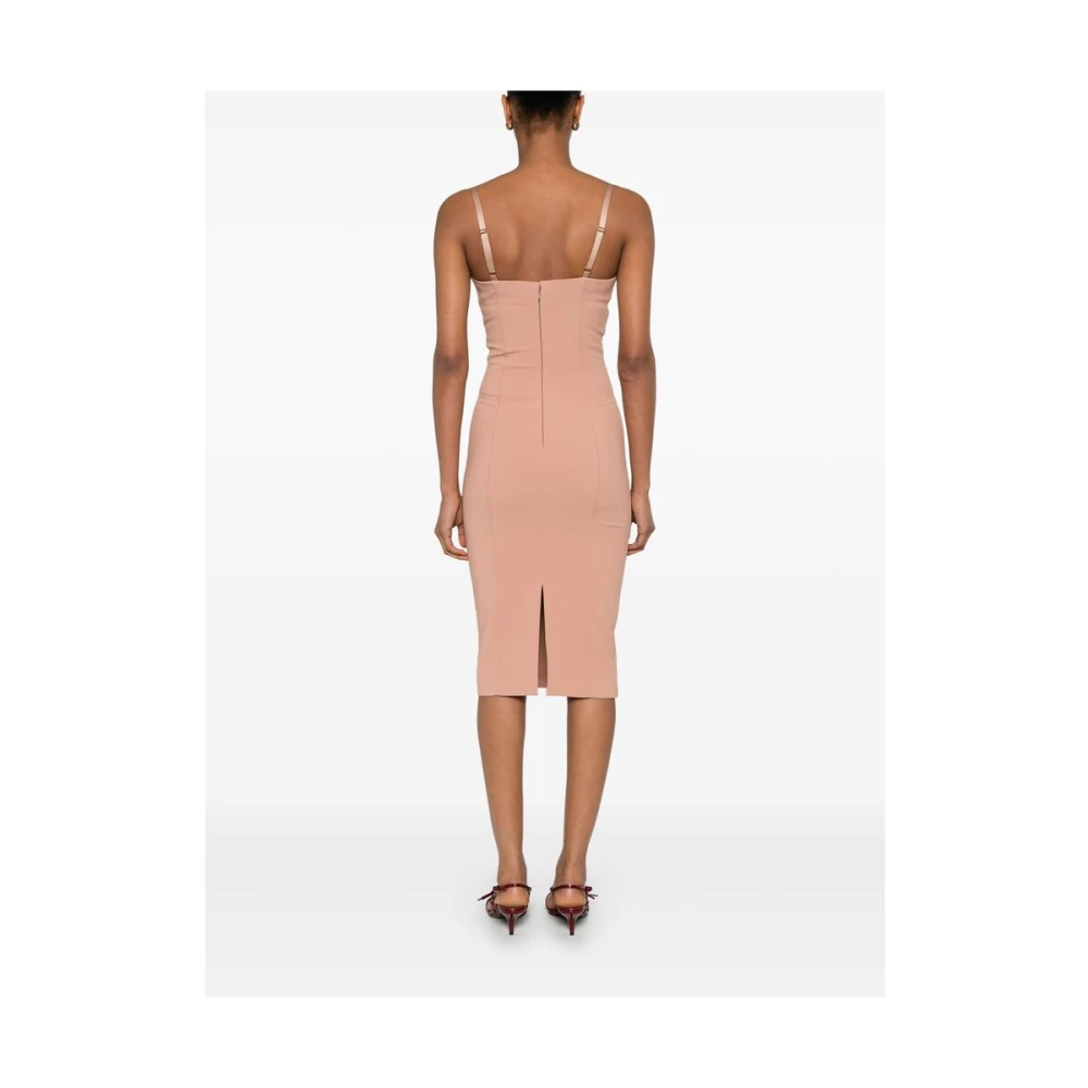 Elisabetta Franchi Blush Beige Jurk met Spaghettibandjes en Achtersplit Pink Dames