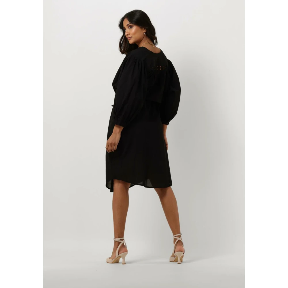 Summum Woman Katoen Voile Midi Jurk Zwart Black Dames