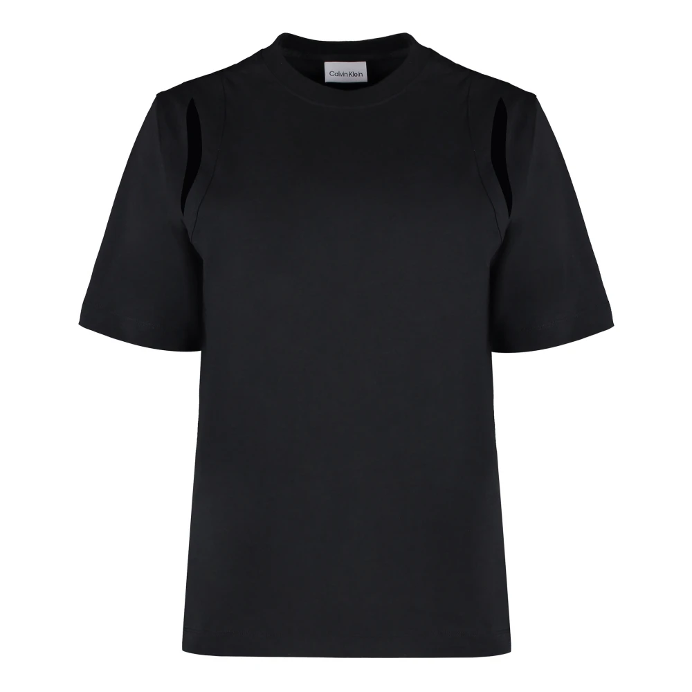 Calvin Klein Geribbelde Crew-Neck Katoenen T-shirt Black Dames