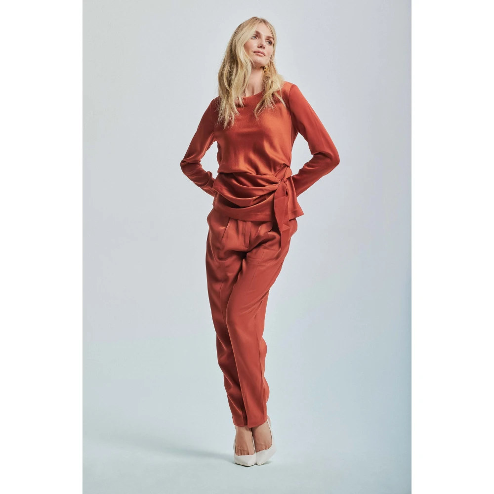 Kocca Elegant Draped Waist Blouse Brown Dames