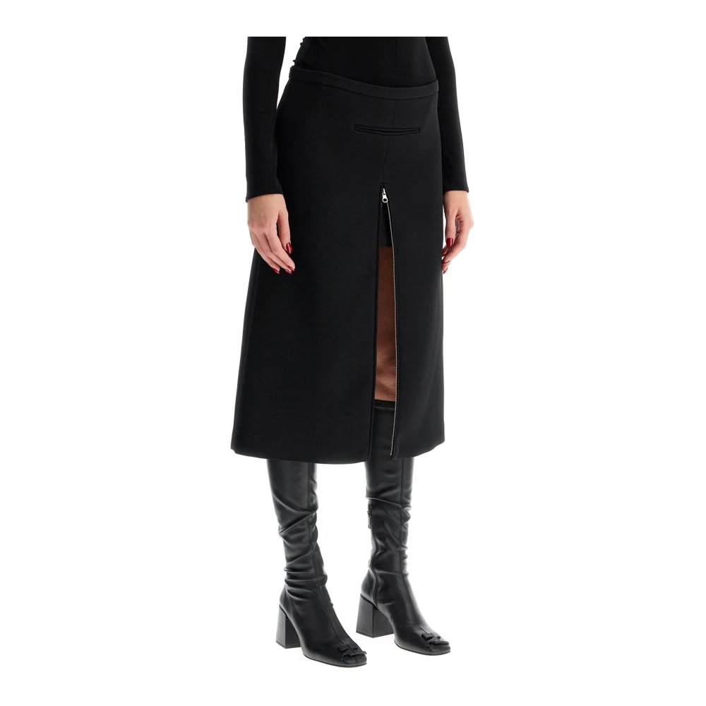 Courrèges Twill Midi Rok met Rits Black Dames
