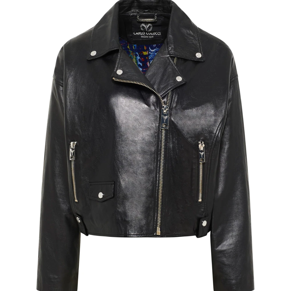 Carlo Colucci Women's Black Oversize Biker Leather Jacket - Leather Jackets - L - Jackets