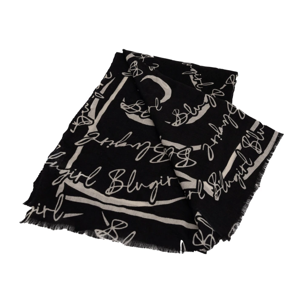 Blugirl Zwart Wol Logo Sjaal Franje Black Dames