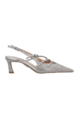 Silver Metallic Strappy Klackar med Strass
