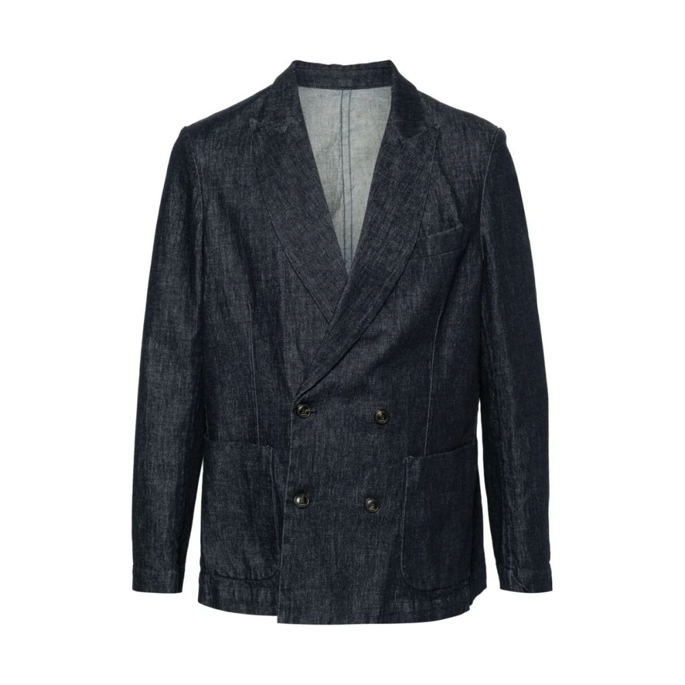 Cruna Indigo Denim Jack met Peak Revers Blue Heren