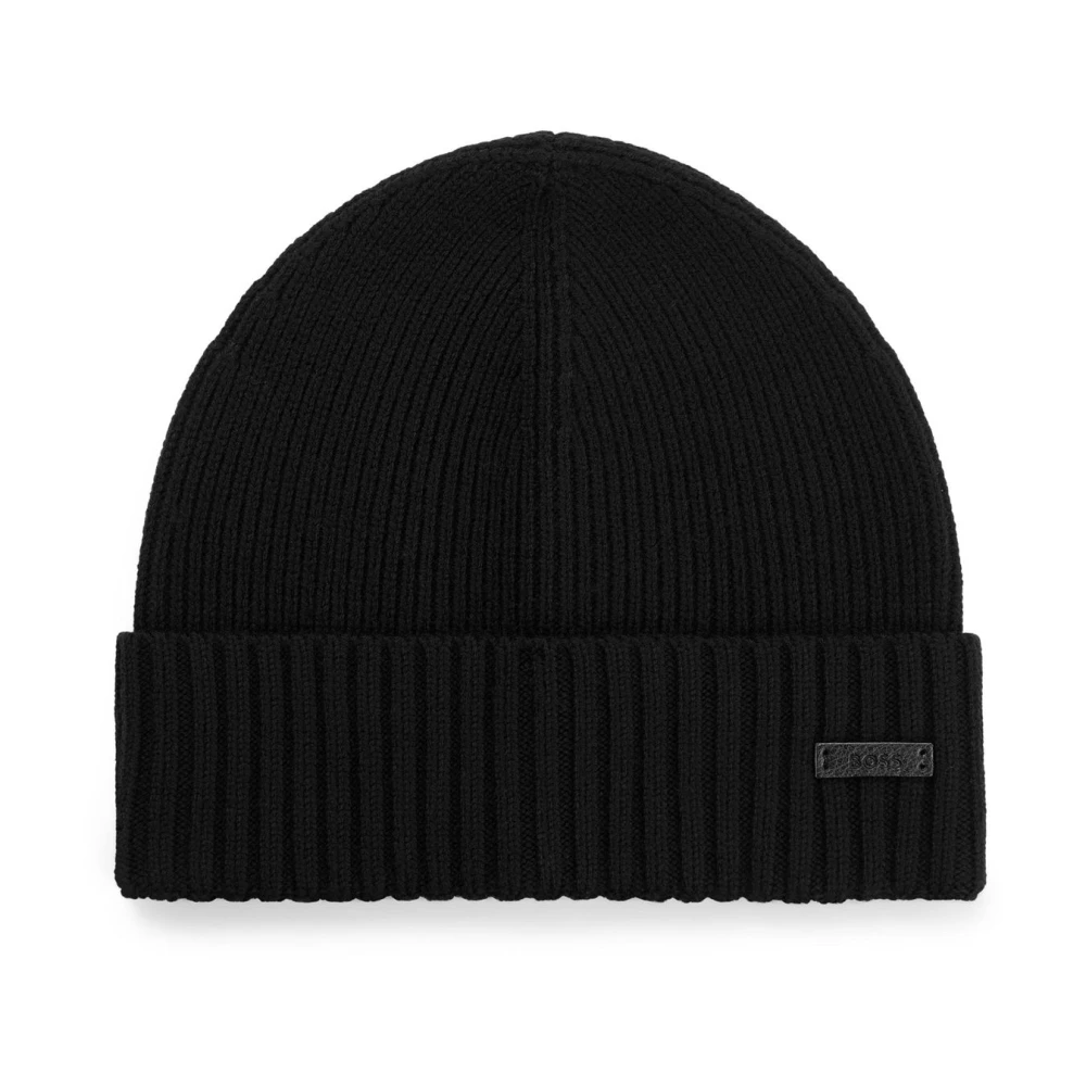 Hugo Boss Svart Ull Beanie Mössa Black, Herr