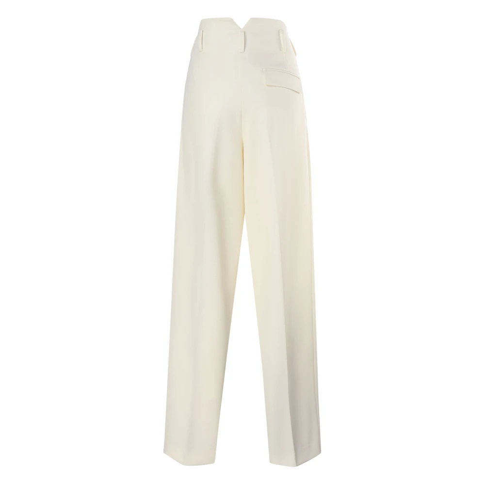 Genny Witte Crêpe Broek Hoge Taille Rechte Snit White Dames