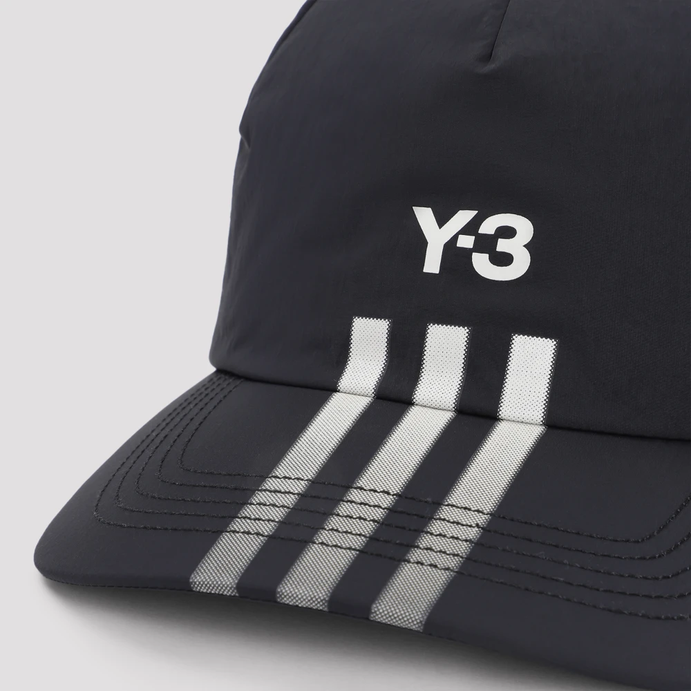 Y-3 Zwarte Nylonpet met Iconische Strepen Black Heren