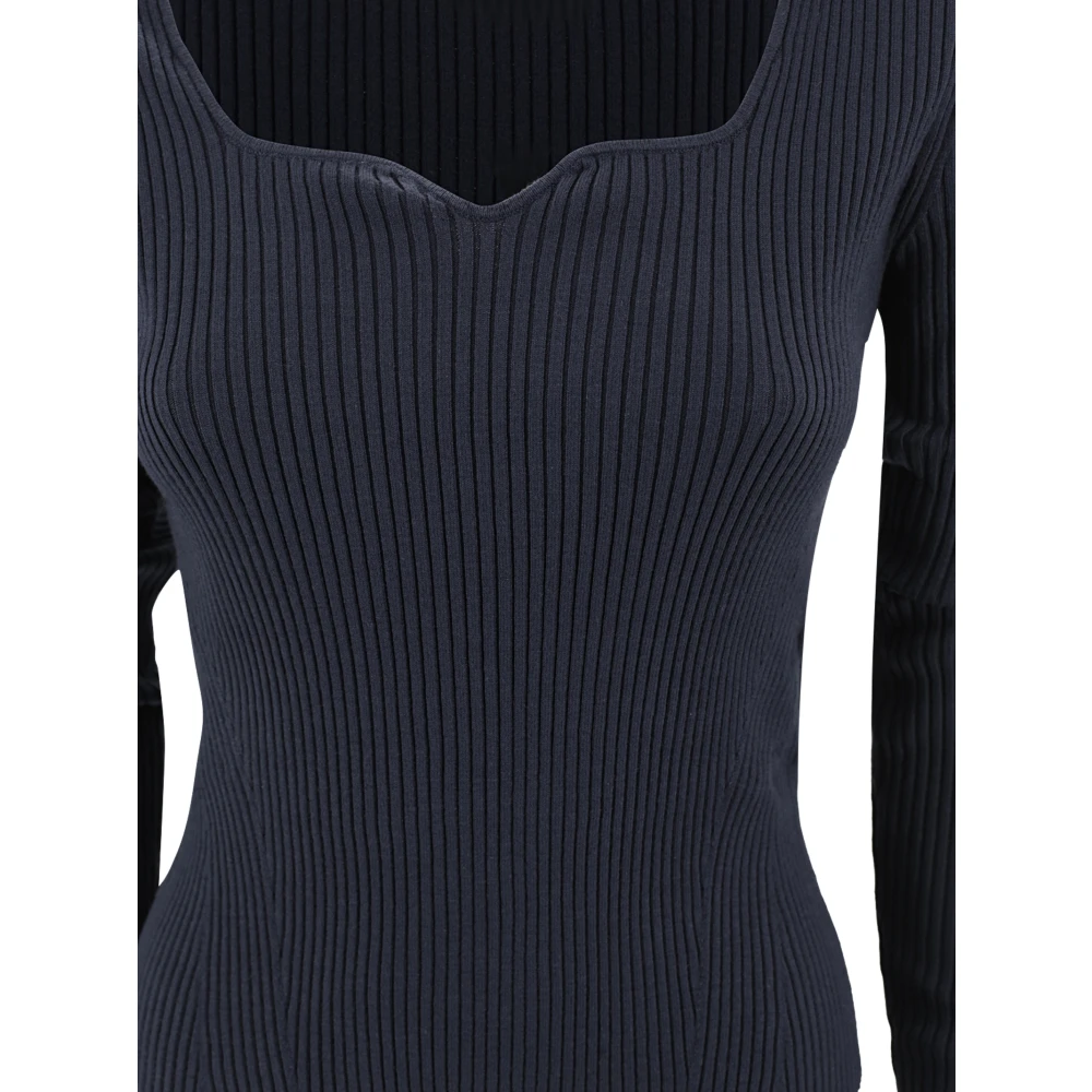 P.a.r.o.s.h. Blauwe Ribgebreide Trui Vierkante Halslijn Blue Dames