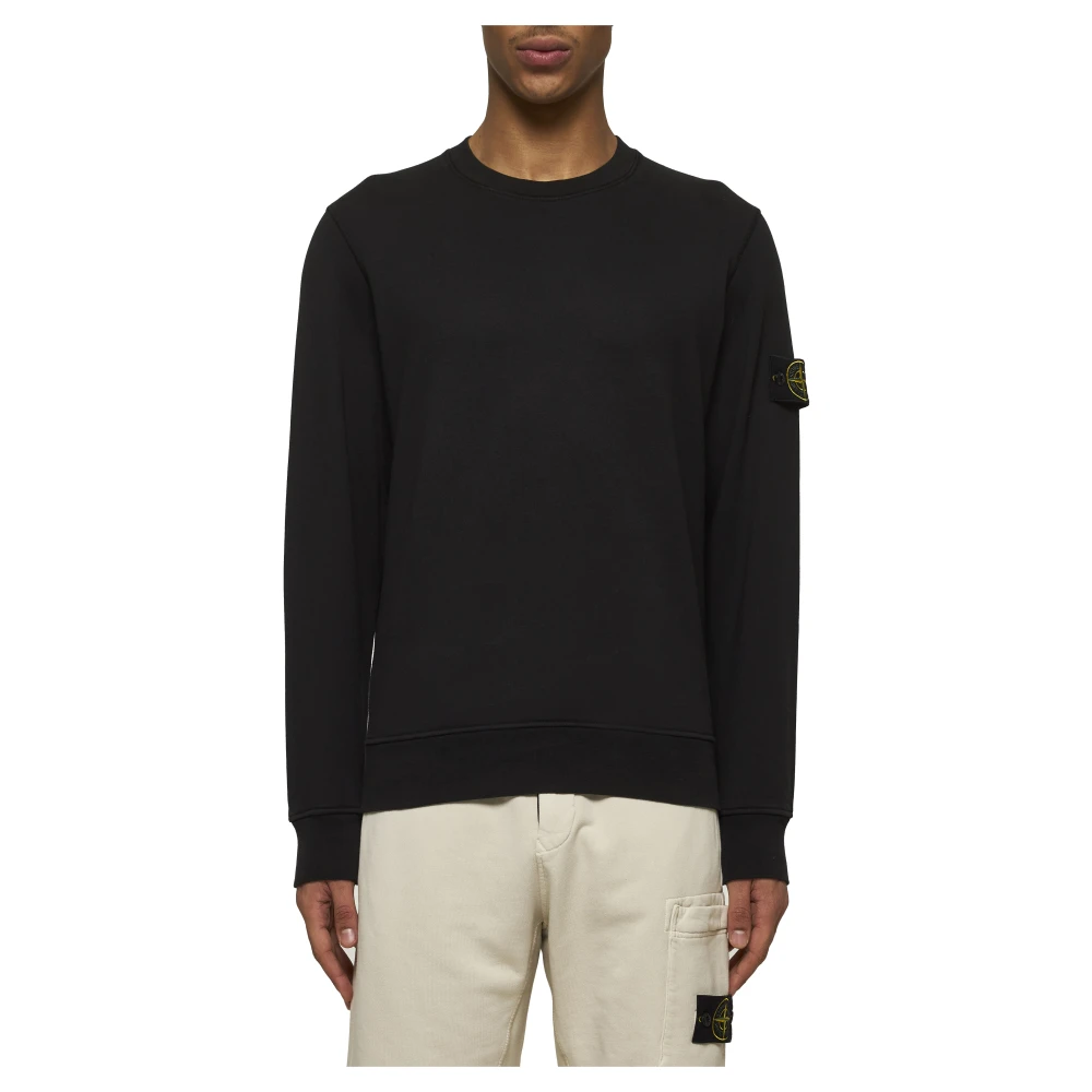 Stone Island Zwarte Ribgebreide Trui met Badge Black Heren