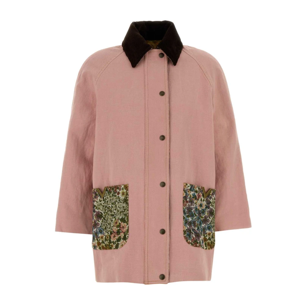 Valentino Garavani Pink Single-Breasted Coats, Female, L, V Gold Denim Peacoat