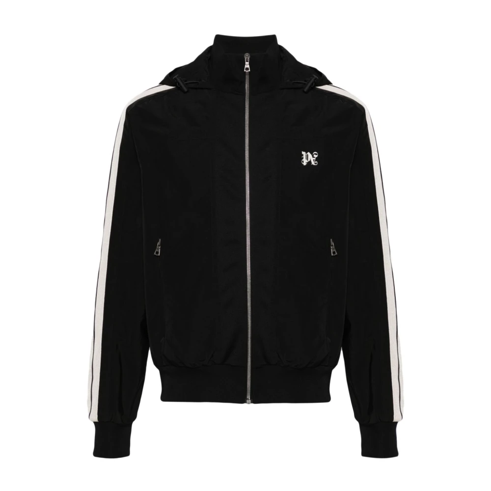 Palm Angels Zwart Monogram Nylon Track Jacket met capuchon Black Heren