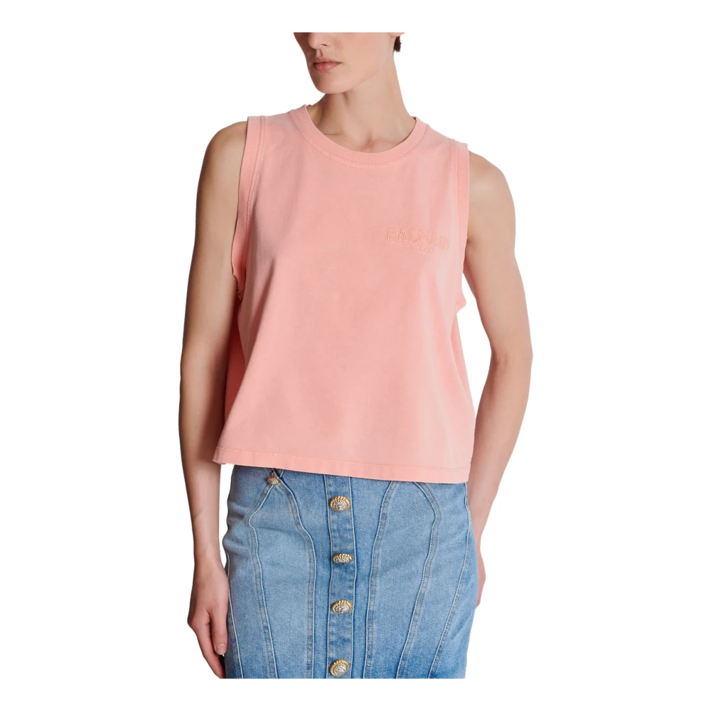 Balmain Tanktop met Vintage Borduursel Pink Dames