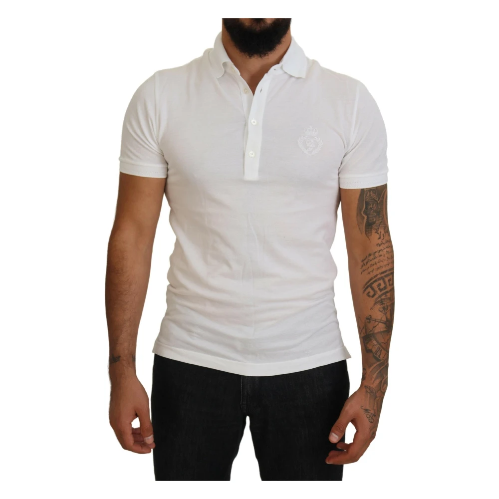 Dolce & Gabbana Witte Katoenen Logo Polo T-shirt White Heren