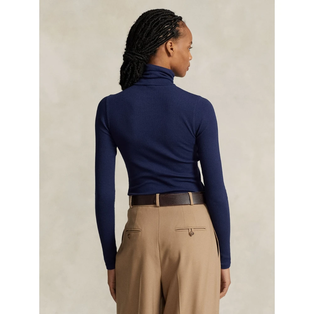 Ralph Lauren Stretch Ribgebreide Coltrui Blue Dames