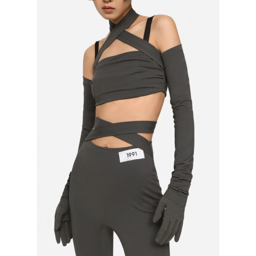 Dolce & Gabbana Viscose Top met Mouwdetails Grijs Dames