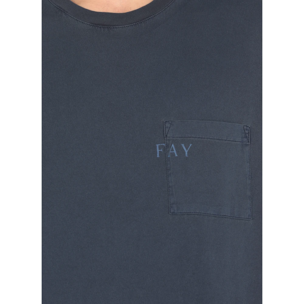 Fay Blauw Crewneck T-shirt met Borstzak Blue Heren
