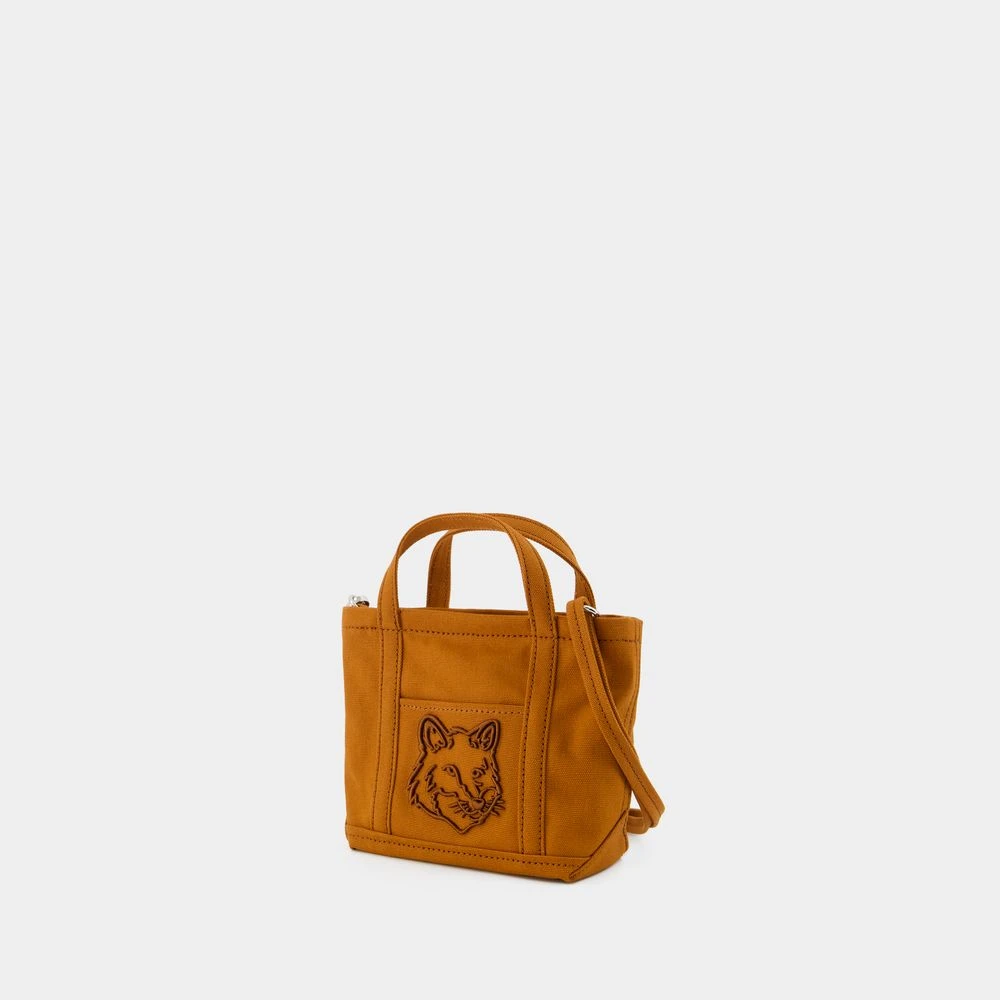 Maison Kitsuné Bruine Katoenen Mini Shopper Tas met Fox Profiel Brown Dames