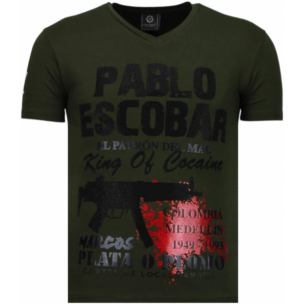 Local Fanatic Pablo Escobar Narcos Rhinestone - Herr T-shirt - 5782G Green, Herr