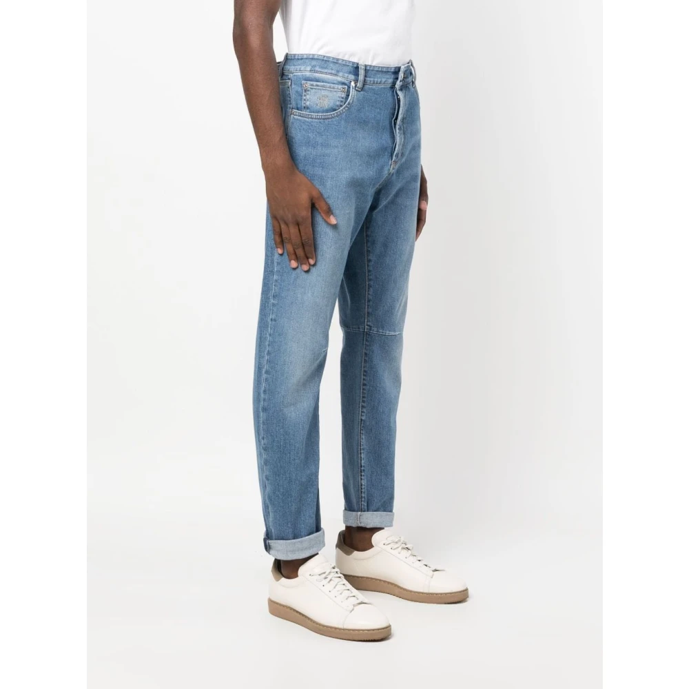 BRUNELLO CUCINELLI Lichtgewassen Denim Jeans met Logopatch Blue Heren
