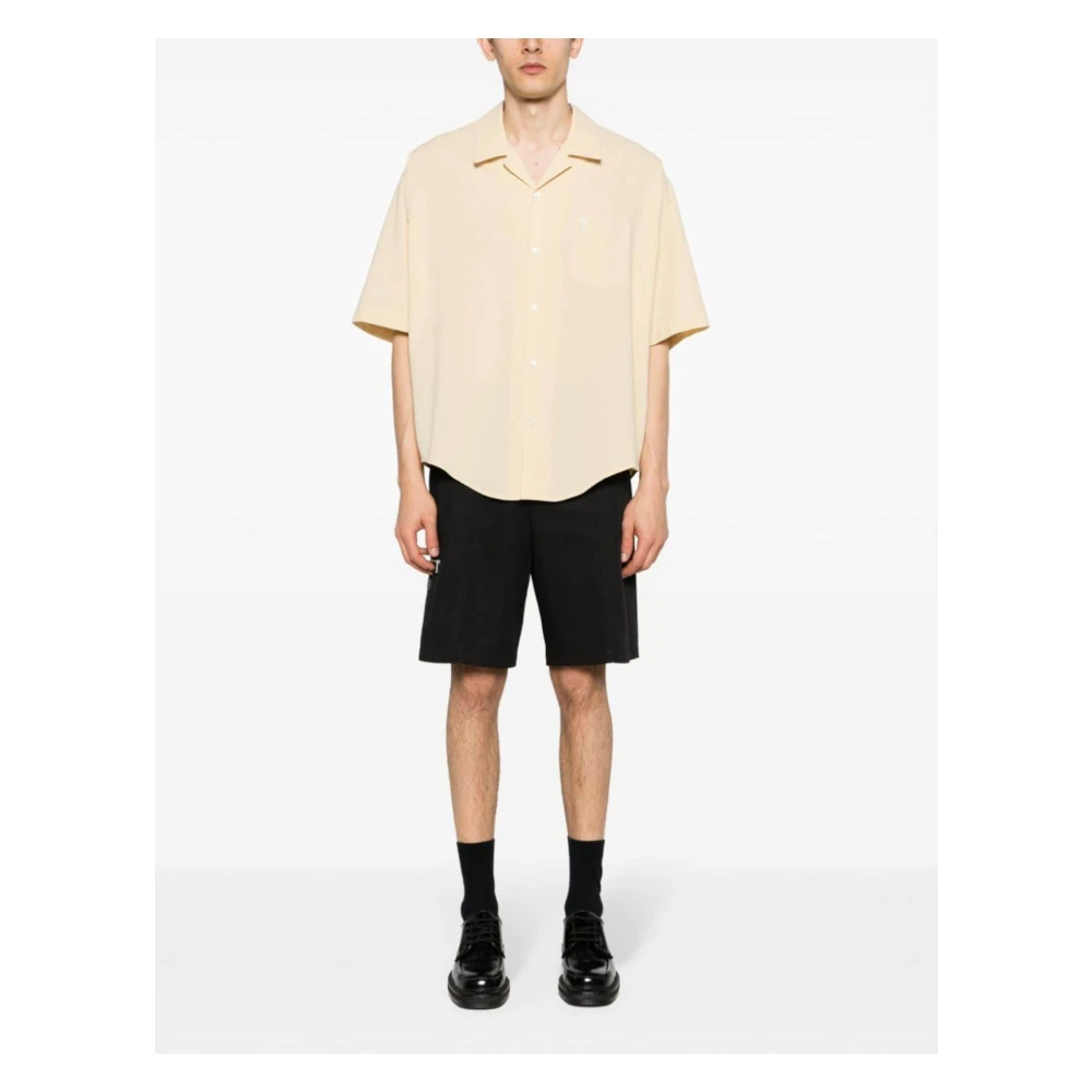 Ami Paris Casual korte mouw camp kraag shirt Beige Heren